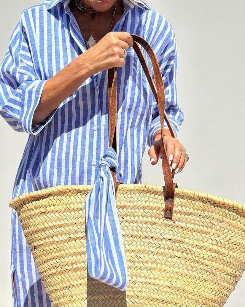 Tove | Women's Button Shirt Long Sleeve Stripe Midi Dress