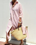Tove | Women's Button Shirt Long Sleeve Stripe Midi Dress