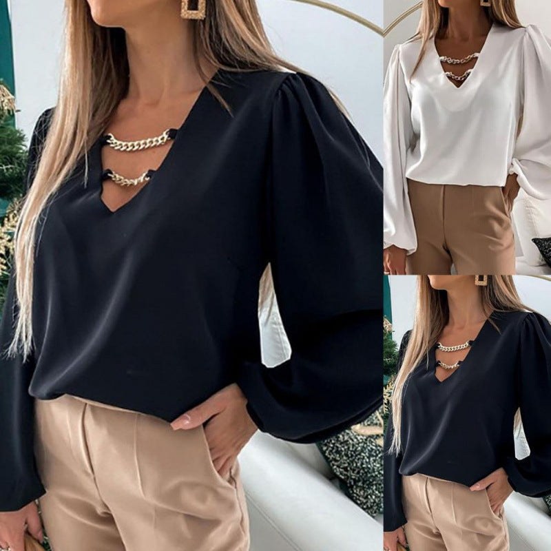 Tranquilla | Women's V-Neck Elegant Blouse in Black