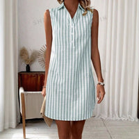 Tryphena | Women's Button Detail Striped Casual Shirt Dress