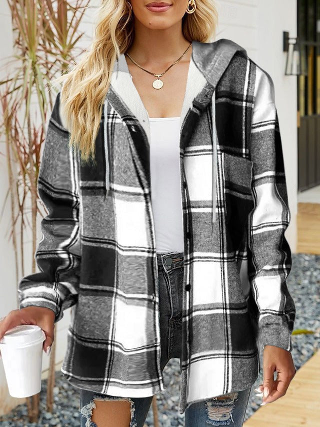 Tryphena | Women's Drawstring Hooded Casual Shirt in Blue