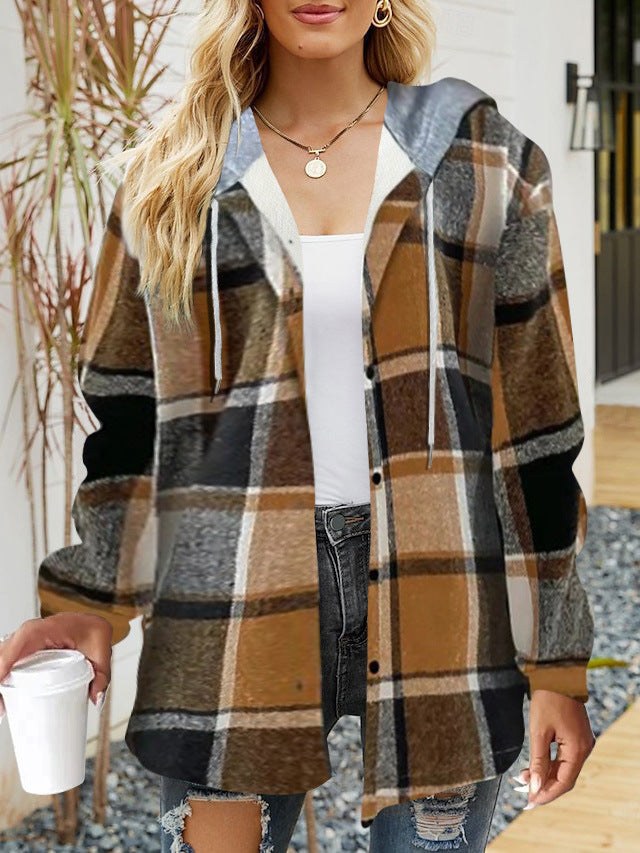 Tryphena | Women's Drawstring Hooded Casual Shirt in Patterned Eins