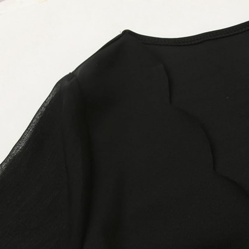 Ubalda | Women's V-Neck Sheer Elegant Mini Dress in Black