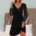 Ubalda | Women's V-Neck Sheer Elegant Mini Dress