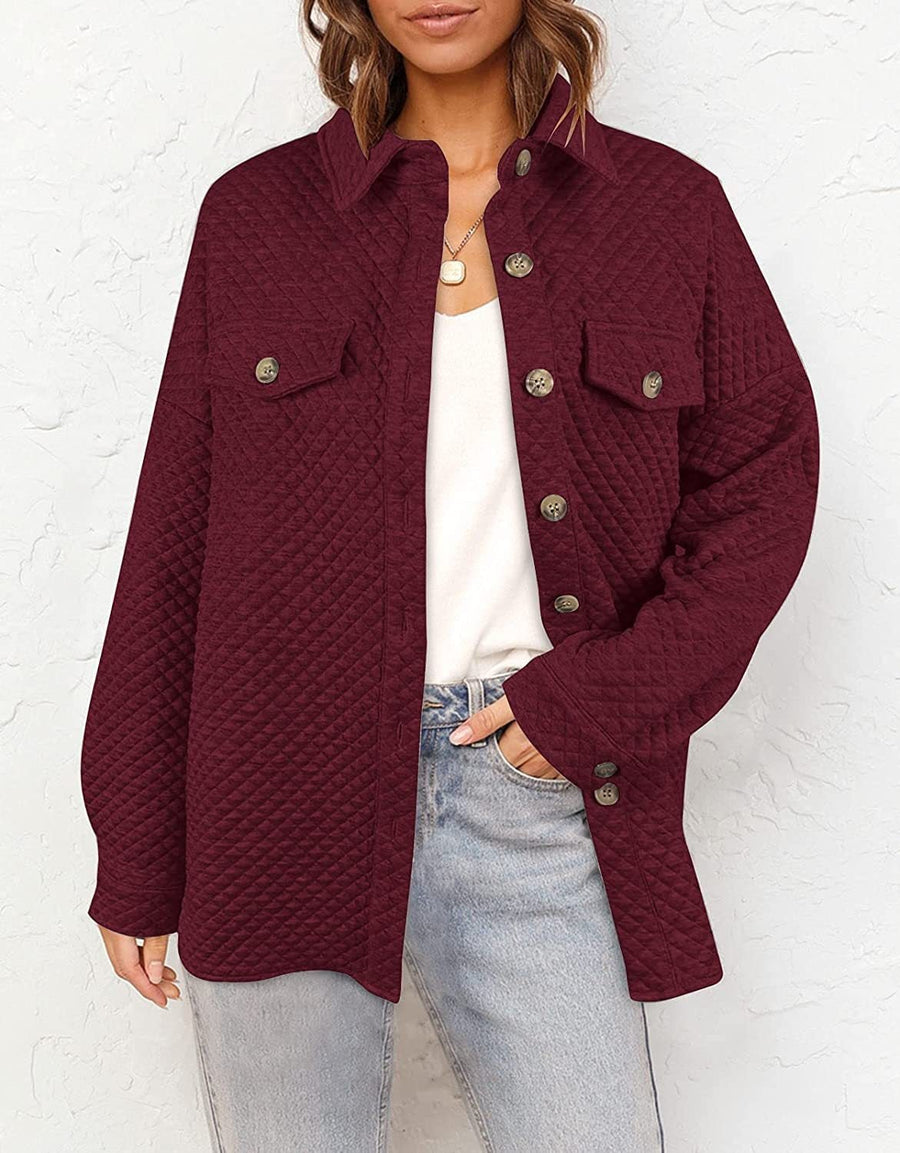 Ulla | Women's Pockets Casual Quilted Jacket in Wine Red