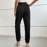 Ulla | Women's Elastic Waist Tie Belt Belted Dress Pants in Black