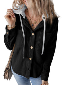 Ulrika | Women's Textured Oversized Hooded Casual Jacket in Black