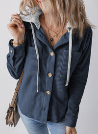 Ulrika | Women's Textured Oversized Hooded Casual Jacket in Blue