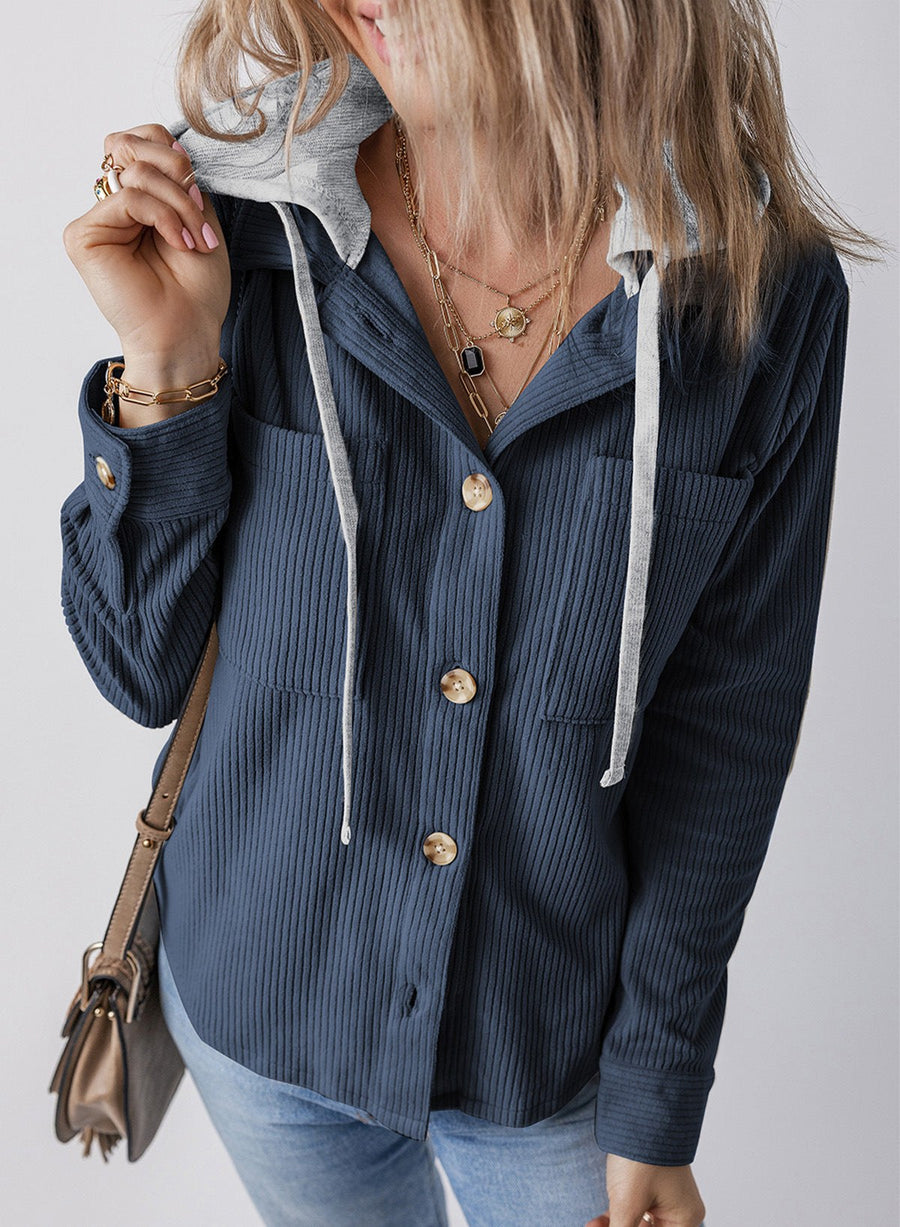 Ulrika | Women's Textured Oversized Hooded Casual Jacket in Blue