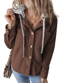 Ulrika | Women's Textured Oversized Hooded Casual Jacket in Dark Brown