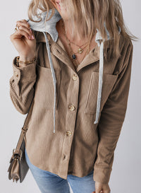 Ulrika | Women's Textured Oversized Hooded Casual Jacket in Khaki