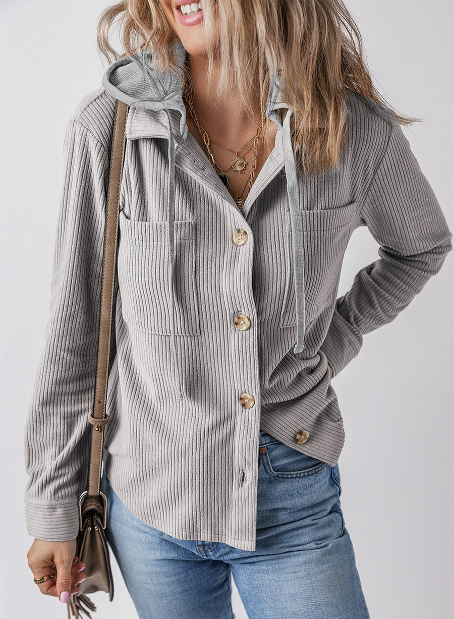 Ulrika | Women's Textured Oversized Hooded Casual Jacket in Light Gray