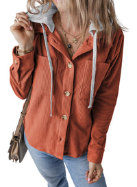 Ulrika | Women's Textured Oversized Hooded Casual Jacket in Mandarin