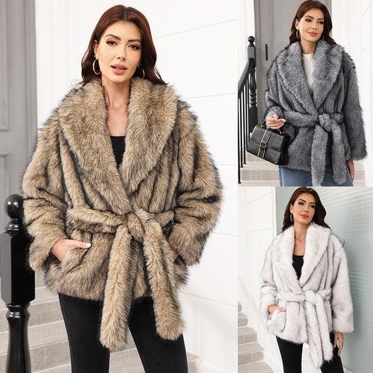 Ulrike | Women's Belted Elegant Faux Fur Coat
