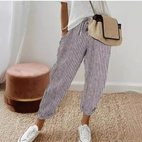 Una | Women's Elastic Waist Striped Pockets Casual Pants