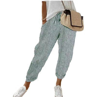 Una | Women's Elastic Waist Striped Pockets Casual Pants