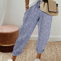 Una | Women's Elastic Waist Striped Pockets Casual Pants