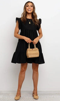 Una | Women's Ruffle Detail Tailored Casual Dress in Black