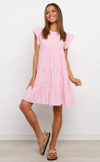 Una | Women's Ruffle Detail Tailored Casual Dress in Pink