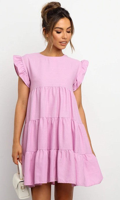 Una | Women's Ruffle Detail Tailored Casual Dress in Purple