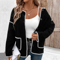 Una | Women's Button Detail Pockets Knit Cardigan in Black
