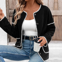 Una | Women's Button Detail Pockets Knit Cardigan in Black