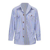 Ursula | Women's Striped Pockets Fashionable Casual Jacket in Blue