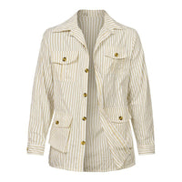 Ursula | Women's Striped Pockets Fashionable Casual Jacket in Khaki