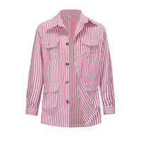 Ursula | Women's Striped Pockets Fashionable Casual Jacket in Pink