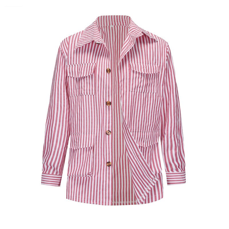 Ursula | Women's Striped Pockets Fashionable Casual Jacket in Pink