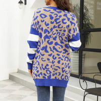 Ursula | Women's Leopard Print Striped Knit Modern Cardigan in Blue