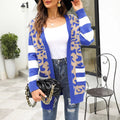 Ursula | Women's Leopard Print Striped Knit Modern Cardigan