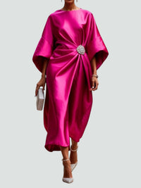 Ursula | Women's Draped Midi Batwing Sleeve Dress in Pink