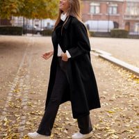 Valentine | Women's Textured Oversized Elegant Coat in Black