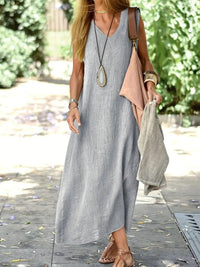 Valeria | Women's V-Neck Sleeveless Midi Sundress in Gray