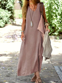 Valeria | Women's V-Neck Sleeveless Midi Sundress in Light Pink