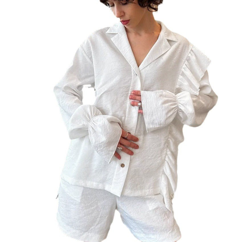 Valerie | Women's Ruffle Detail Short Sleeve Casual Pajama Set