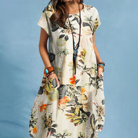 Valerie | Women's Floral Pocket Loose Silhouette Midi Dress in Yellow