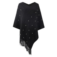 Valeska | Women's Fringe Elegant Poncho in Black