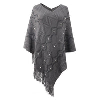 Valeska | Women's Fringe Elegant Poncho in Gray