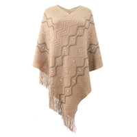 Valeska | Women's Fringe Elegant Poncho in Khaki