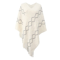 Valeska | Women's Fringe Elegant Poncho in Off White