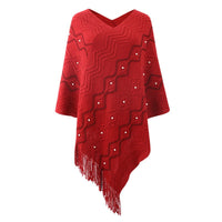 Valeska | Women's Fringe Elegant Poncho in Red