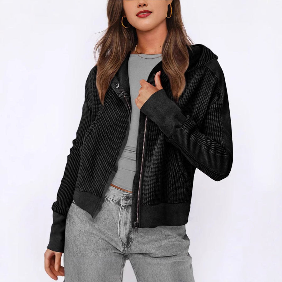 Vanessa | Women's Textured Hooded Casual Jacket in Black