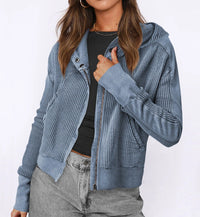 Vanessa | Women's Textured Hooded Casual Jacket in Blue