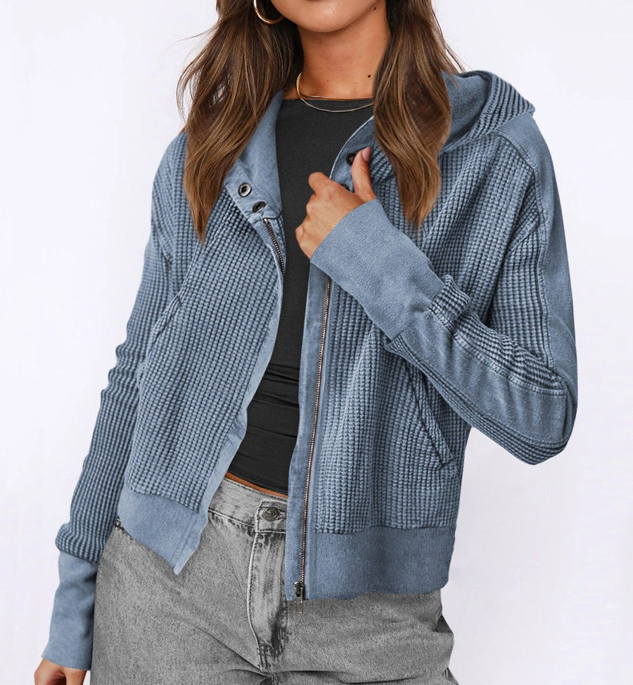 Vanessa | Women's Textured Hooded Casual Jacket in Blue