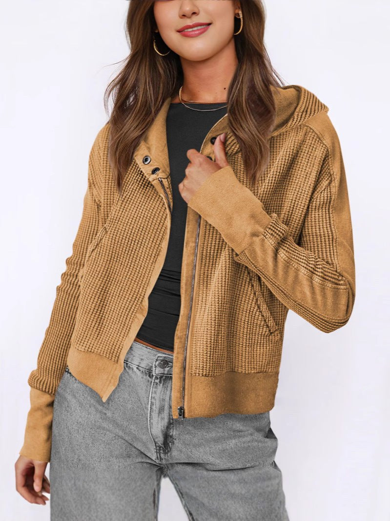 Vanessa | Women's Textured Hooded Casual Jacket in Brown