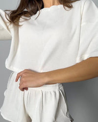 Vanessa | Women's Elastic Waist Short Sleeve Ruched Casual Top in White
