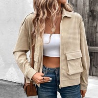 Vanessa | Women's Zip Textured Jacket in Khaki