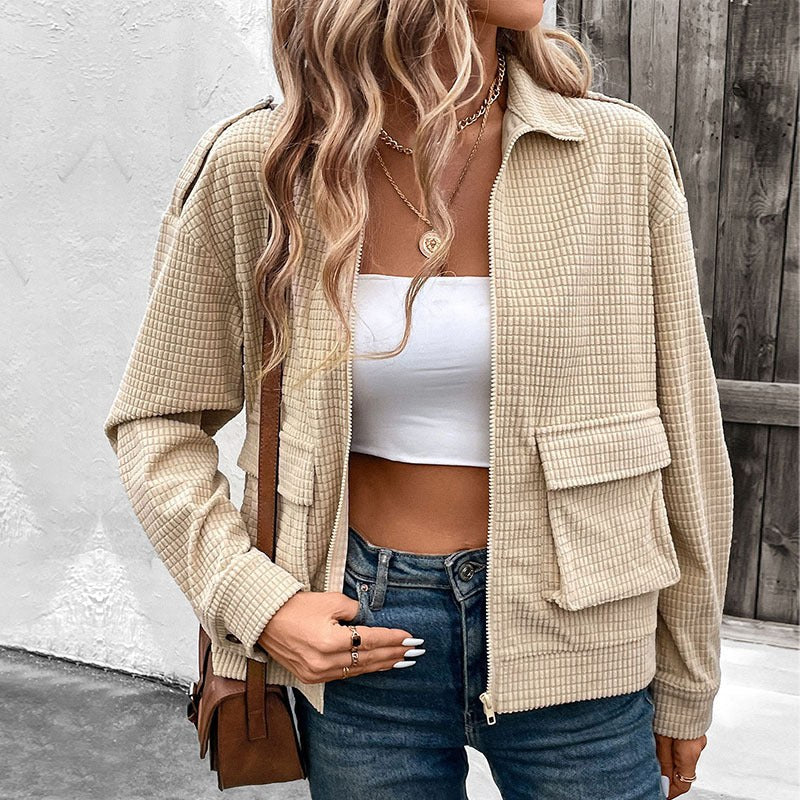 Vanessa | Women's Zip Textured Jacket in Khaki